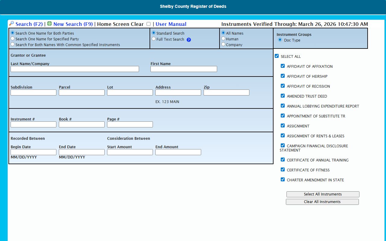 Memphis deed records online search portal