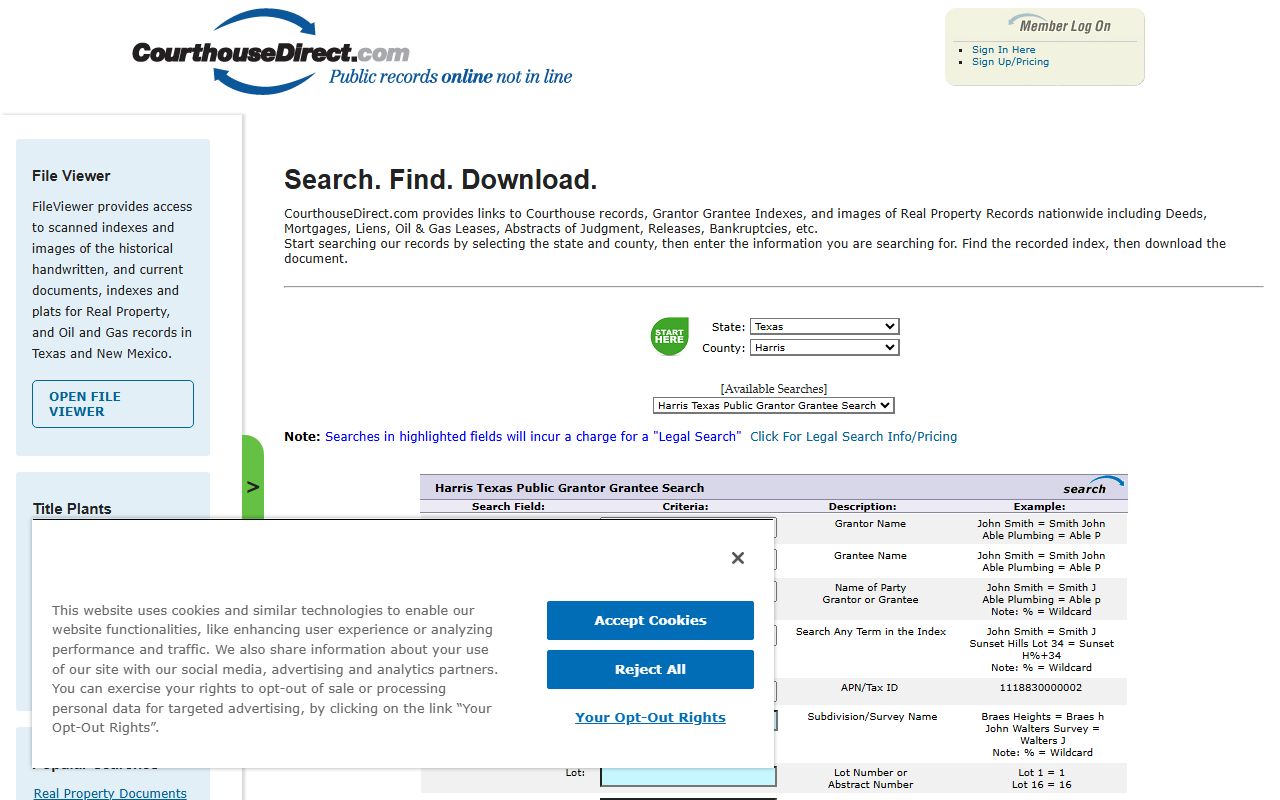 Chester County deed records CourthouseDirect search page