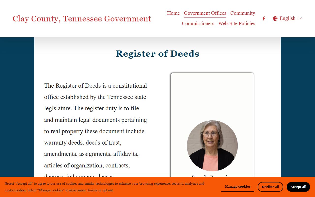 Clay County deed records page on the county register of deeds website
