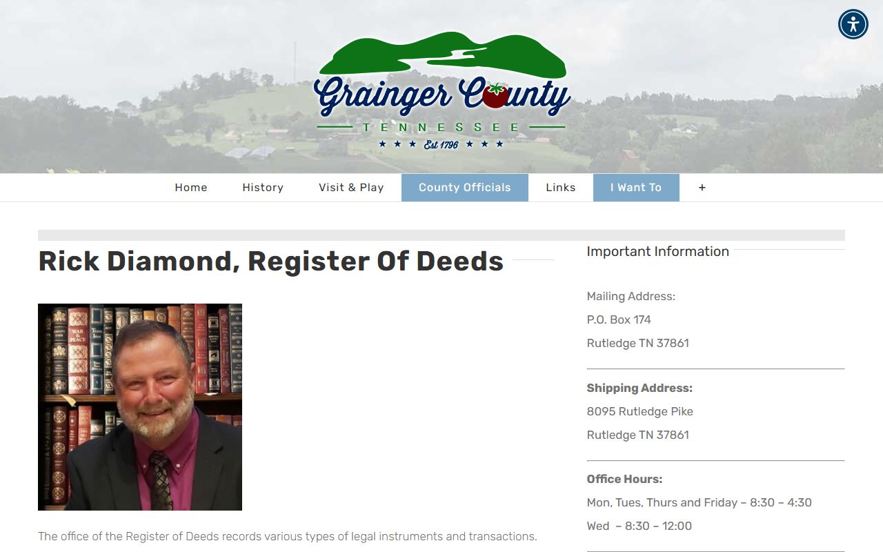 Grainger County register of deeds page for deed records
