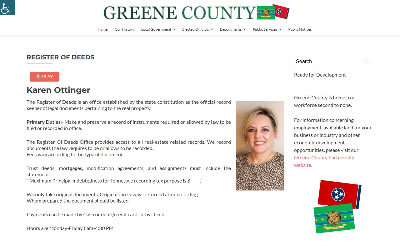 Greene County register of deeds page for deed records