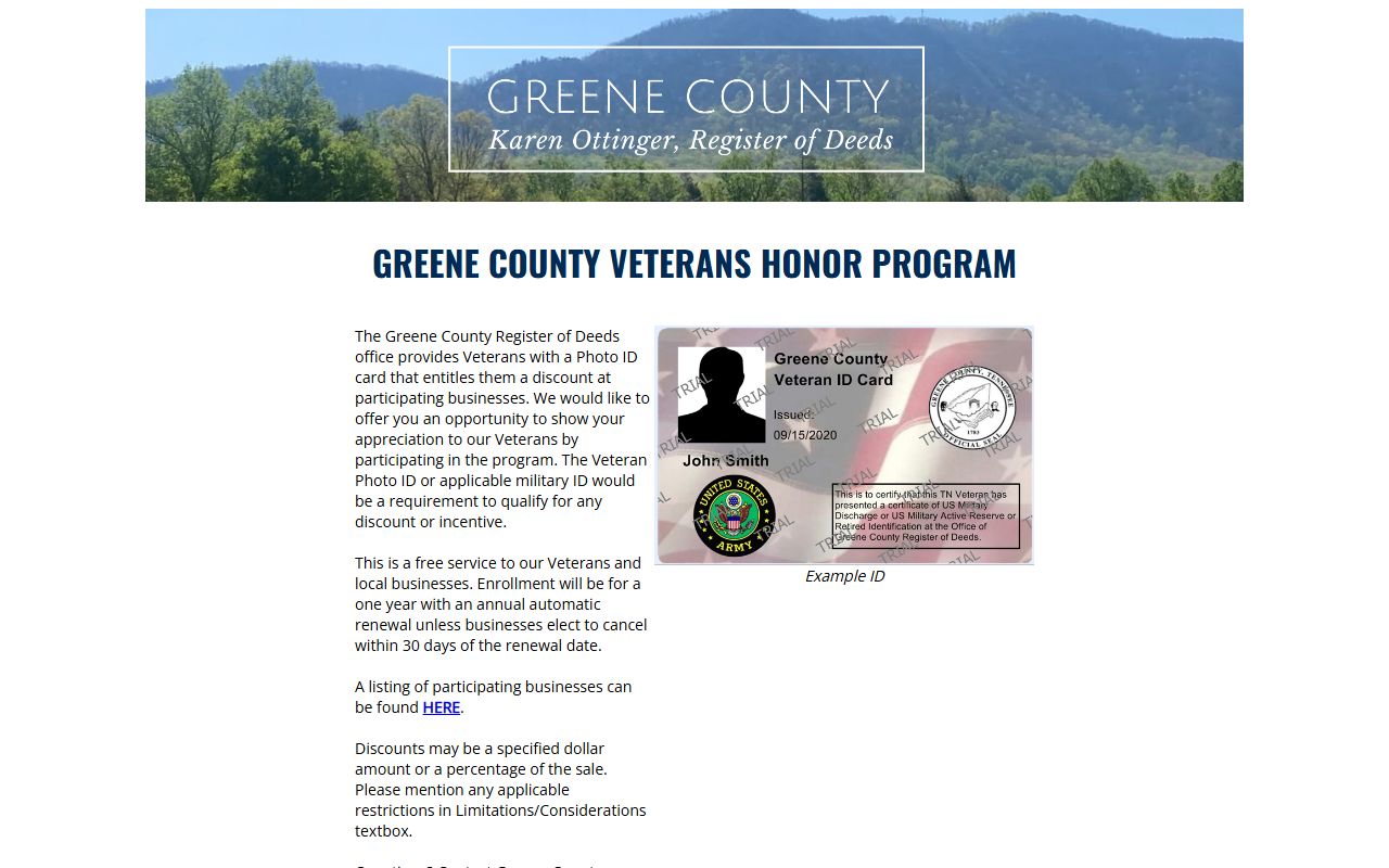 Greene County Veterans Honors page for fraud alert and Thank a Vet program